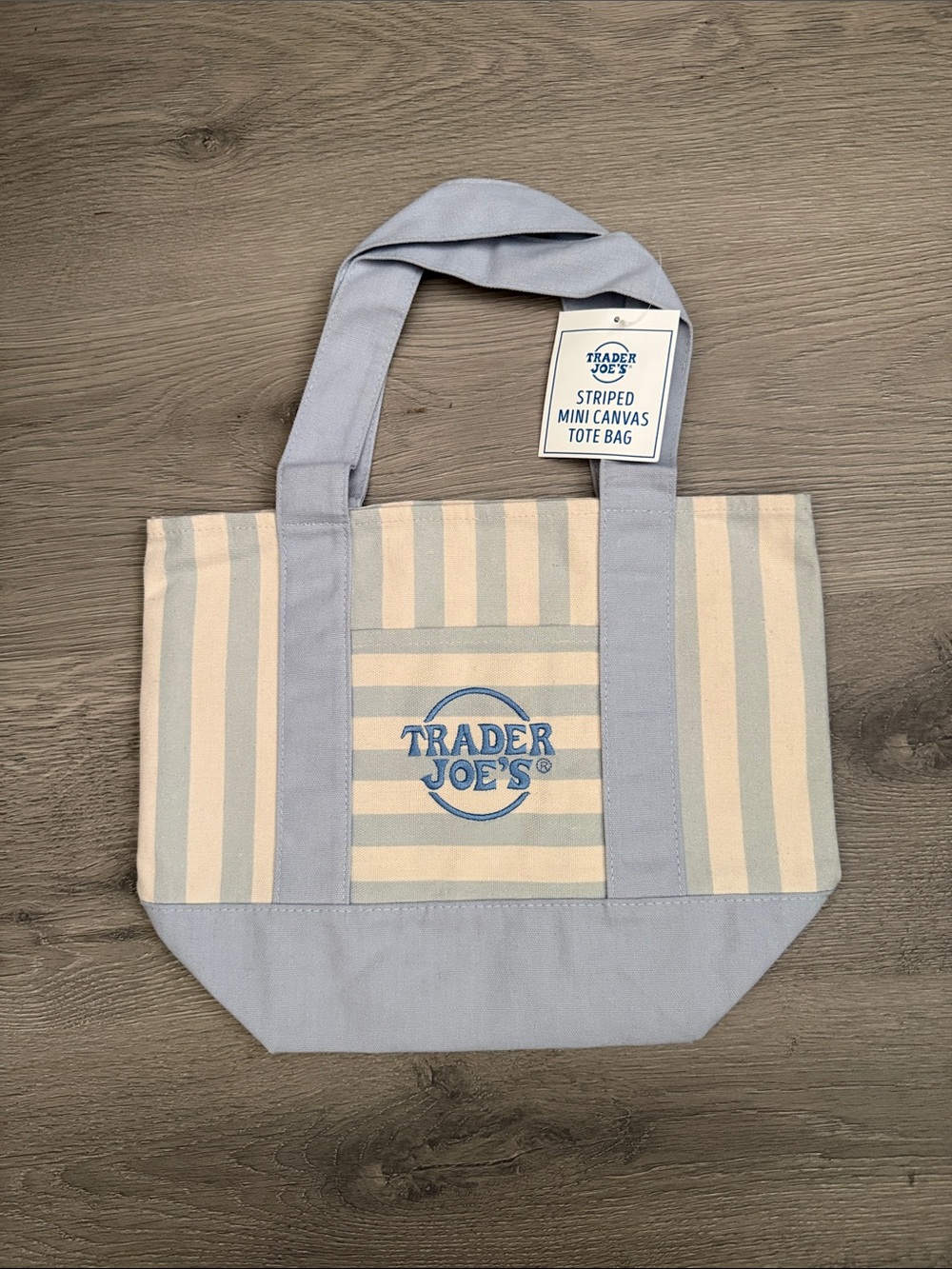 Limited Edition - Trader Joe's Striped Mini Canvas Tote Bag - Blue